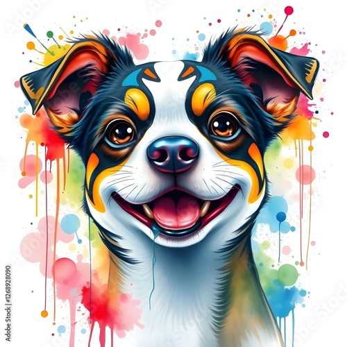 Vibrant painting of a dog showcasing its stylish collar