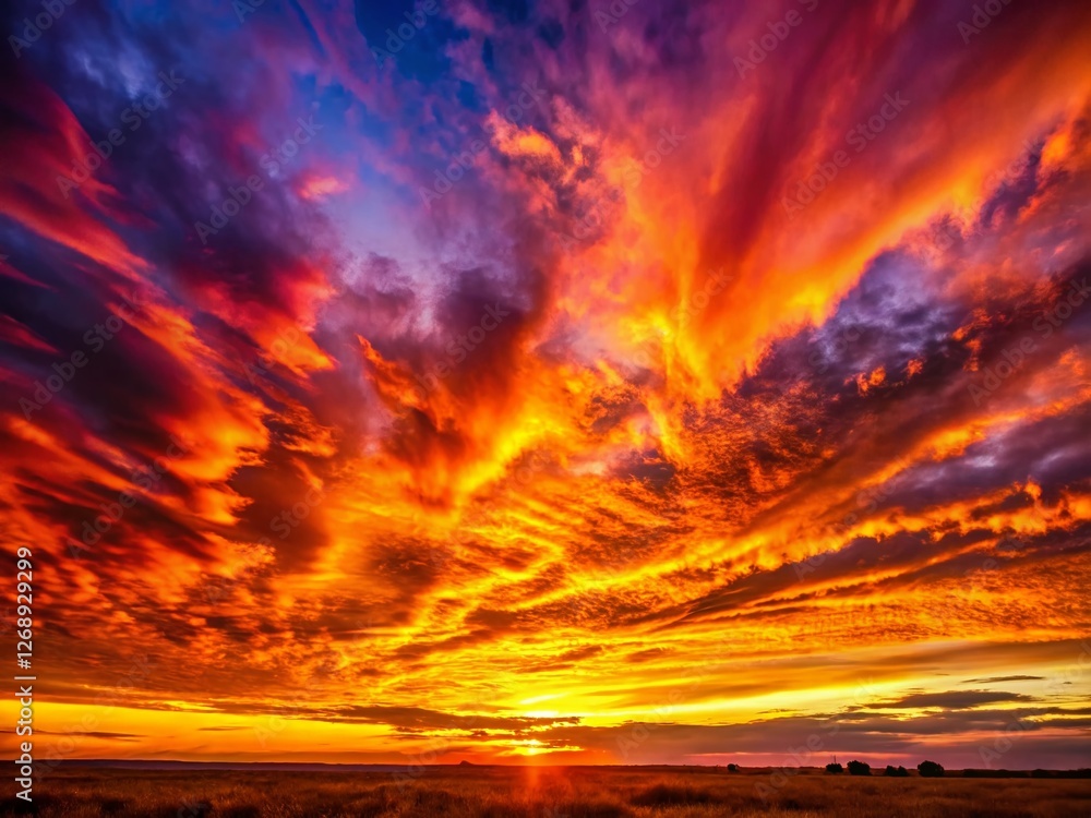 Fiery Sunset Landscape: Vibrant Red and Orange Sky Background Fiery Sunset Landscape: Vibrant Red and Orange Sky Background