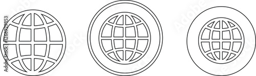 World globe icon set. Vector Earth global country map planet line icons Travel internet globe, hemispheres with continents, globes with world maps, network, sphere isolated on transparent background,
