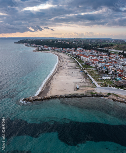 Aerial view at Nea Potidea canal, which connects Toroneos Bay with the Gulf of Thermaikos. Greece, Kassandra, Halkidiki photo