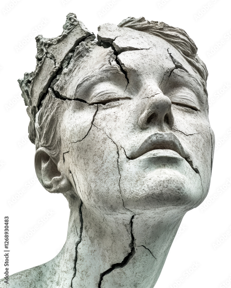 Isolated Stone Head Statue with Cracks Isolated Stone Head Statue with Cracks