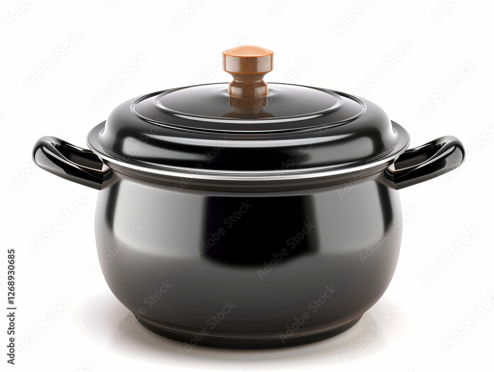 Shiny black cooking pot with lid isolated on white. Shiny black cooking pot with lid isolated on white.