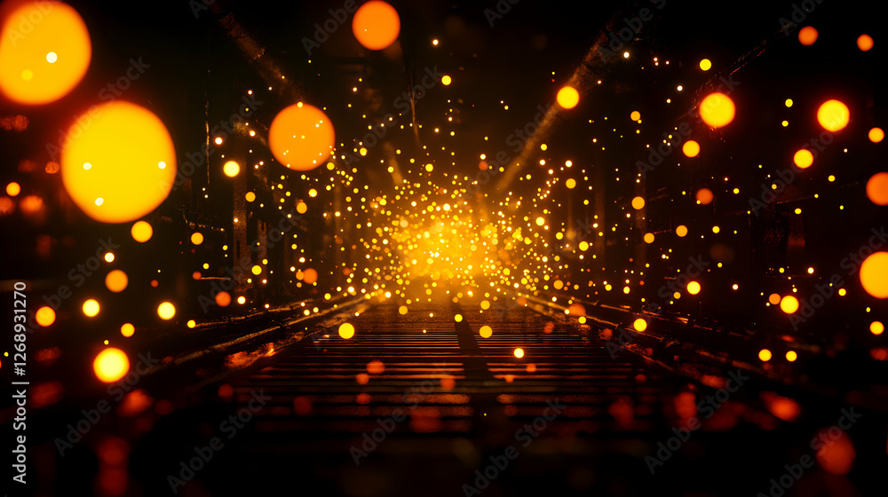 Abstract Dark Tunnel with Perspective of Glowing Orange and Yellow Bokeh Abstract Dark Tunnel with Perspective of Glowing Orange and Yellow Bokeh