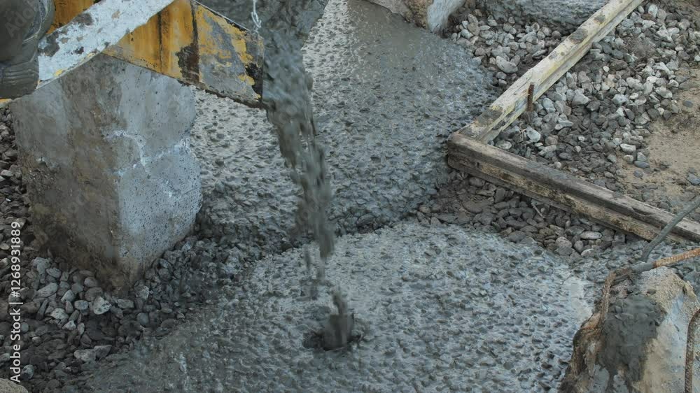 Pouring Concrete for Building Foundation