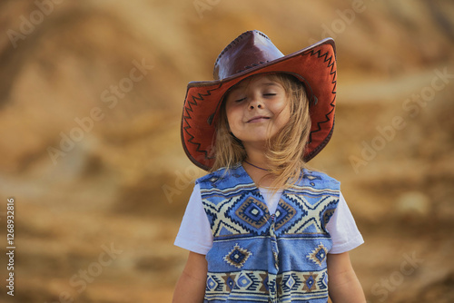 Charming child in a cowboy costume in Denmark