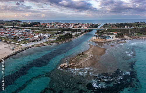 Aerial view at Nea Potidea canal, which connects Toroneos Bay with the Gulf of Thermaikos. Greece, Kassandra, Halkidiki photo