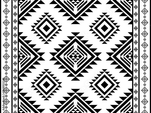 Southwest Aztec geometric Native American Mexican Navajo tribal ethnic boho indian texture ornament seamless pattern fabric black and white design vector for woven textile printing blanket rug carpet 