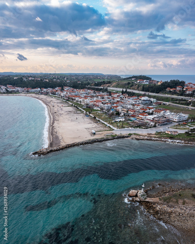 Aerial view at Nea Potidea canal, which connects Toroneos Bay with the Gulf of Thermaikos. Greece, Kassandra, Halkidiki photo