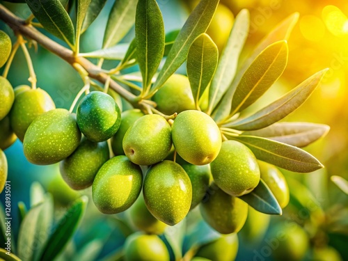 Wallpaper Mural Fresh Green Olives on Branch, Vibrant Lime Background - Drone Aerial View Torontodigital.ca