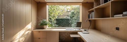 Modern Wooden Home Office With Garden View
