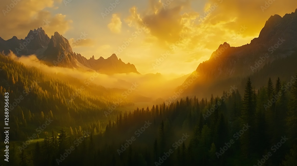 Obraz premium Tranquil forests beneath stunning sunset colors images
