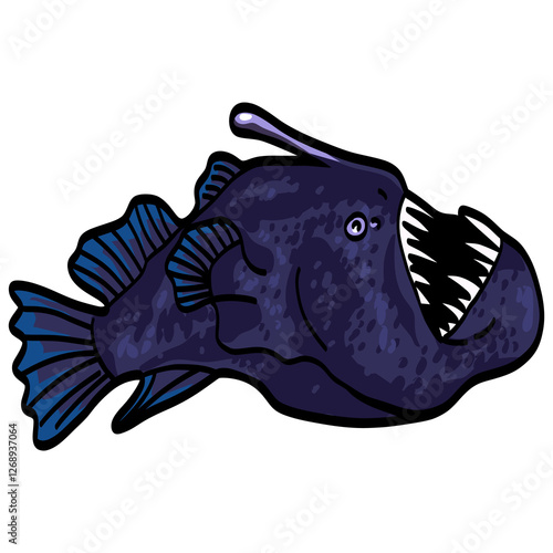 Angler Fish with Glowing Lantern Sea Creature Cartoon Illustration