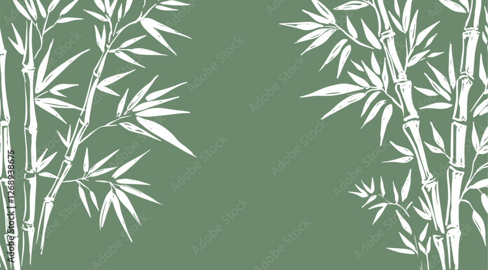 Fototapeta premium Frame with Bamboo tree on green, Hand drawn illustrations. 