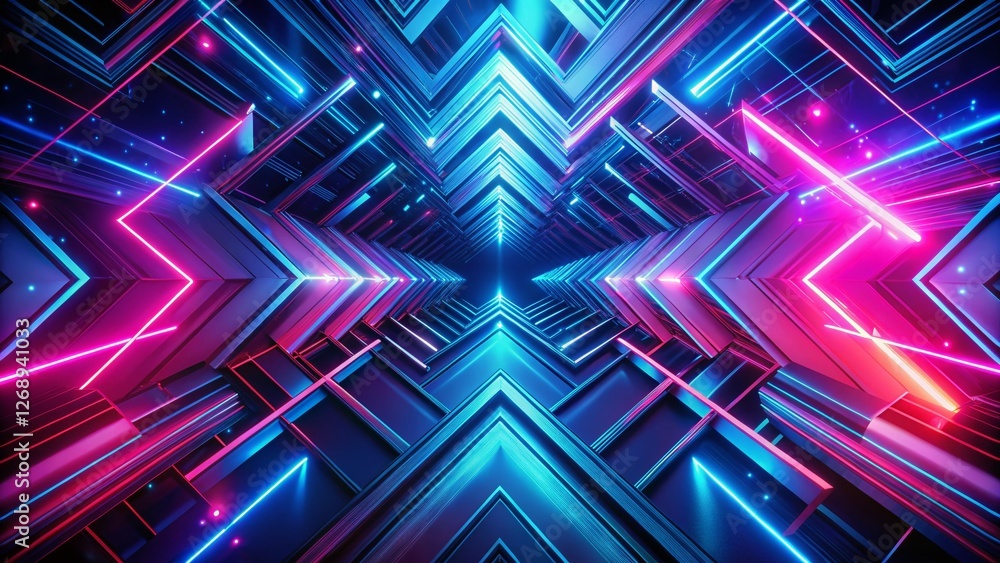 Futuristic Abstract Tech Background: Blue Pink Neon Geometric Arrows Motion Futuristic Abstract Tech Background: Blue Pink Neon Geometric Arrows Motion