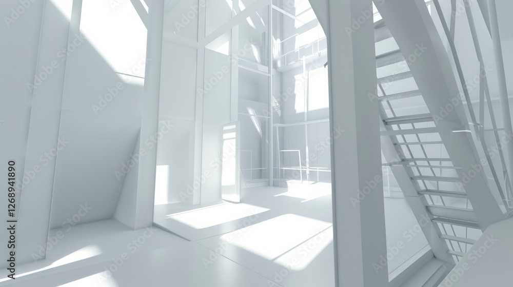 Fototapeta premium Sunlit Modern White Architectural Interior Design