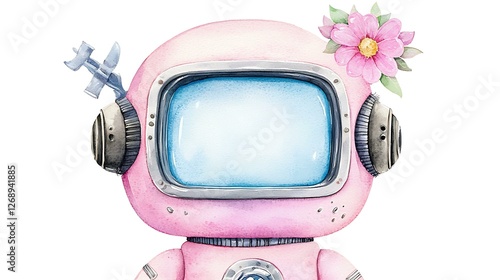 Wallpaper Mural Cute chibi welding mask with a tiny glass window, soft watercolor textures, and a protective but adorable look, isolated on a white background Torontodigital.ca