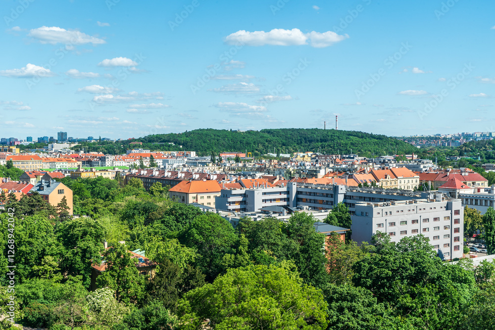 View from Havlickovy sady public park in Prague city in Czech republic View from Havlickovy sady public park in Prague city in Czech republic