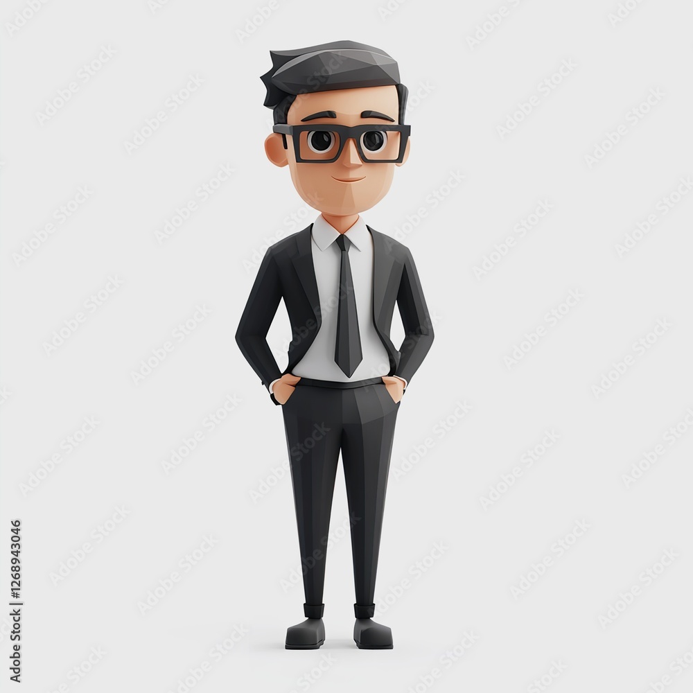 Confident Cartoon Businessman 3D Render Low Poly Style Professional Character Illustration Digital Art Graphic Design Element for Websites Confident Cartoon Businessman 3D Render Low Poly Style Professional Character Illustration Digital Art Graphic Design Element for Websites