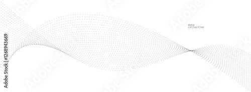Grey airy particles flow vector design, abstract background with wave of flowing dots array, digital futuristic illustration, nano technology theme.