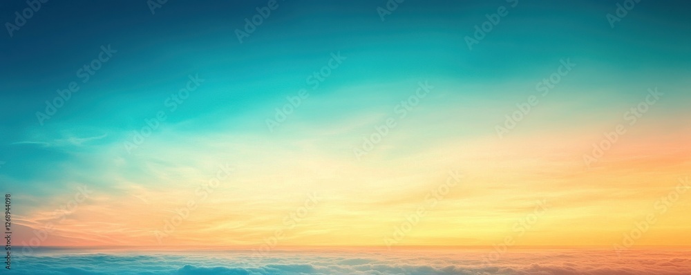 Naklejka premium A serene gradient sky transitions from blue to warm orange, evoking tranquility and the beauty of nature at dawn or dusk.