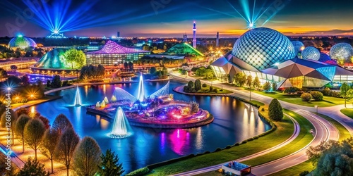 Futuroscope Poitiers Aerial Night View: Long Exposure Lights & Architecture