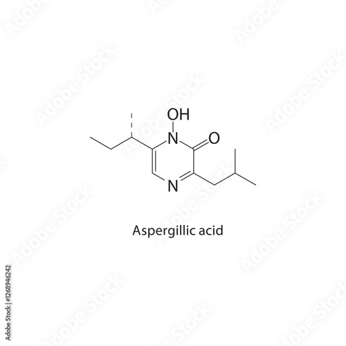Aspergillic acid skeletal structure.Antibiotic compound schematic illustration. Simple diagram, chemical formula.