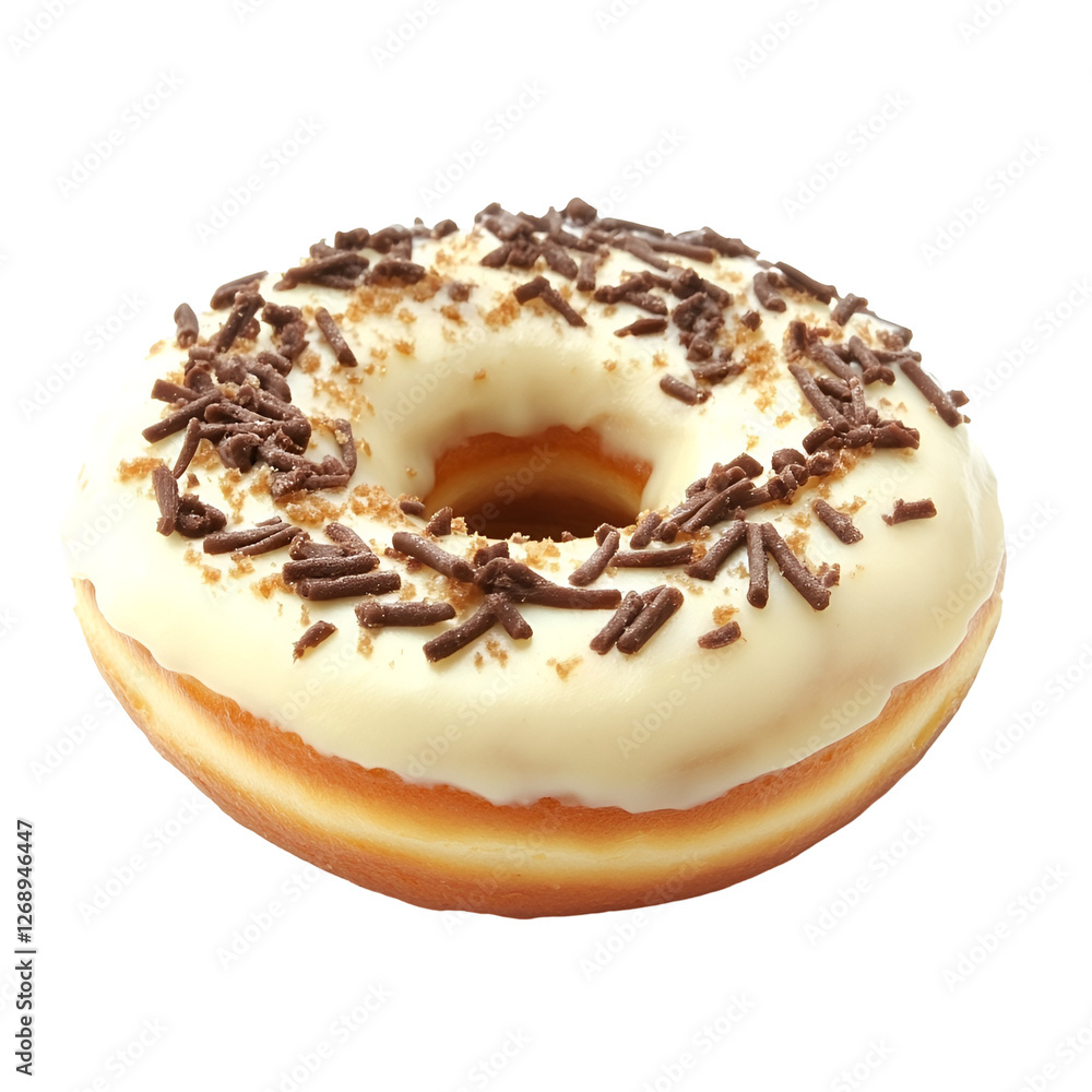Fototapeta premium Delicious White Chocolate Donut with Chocolate Sprinkles and Sugar