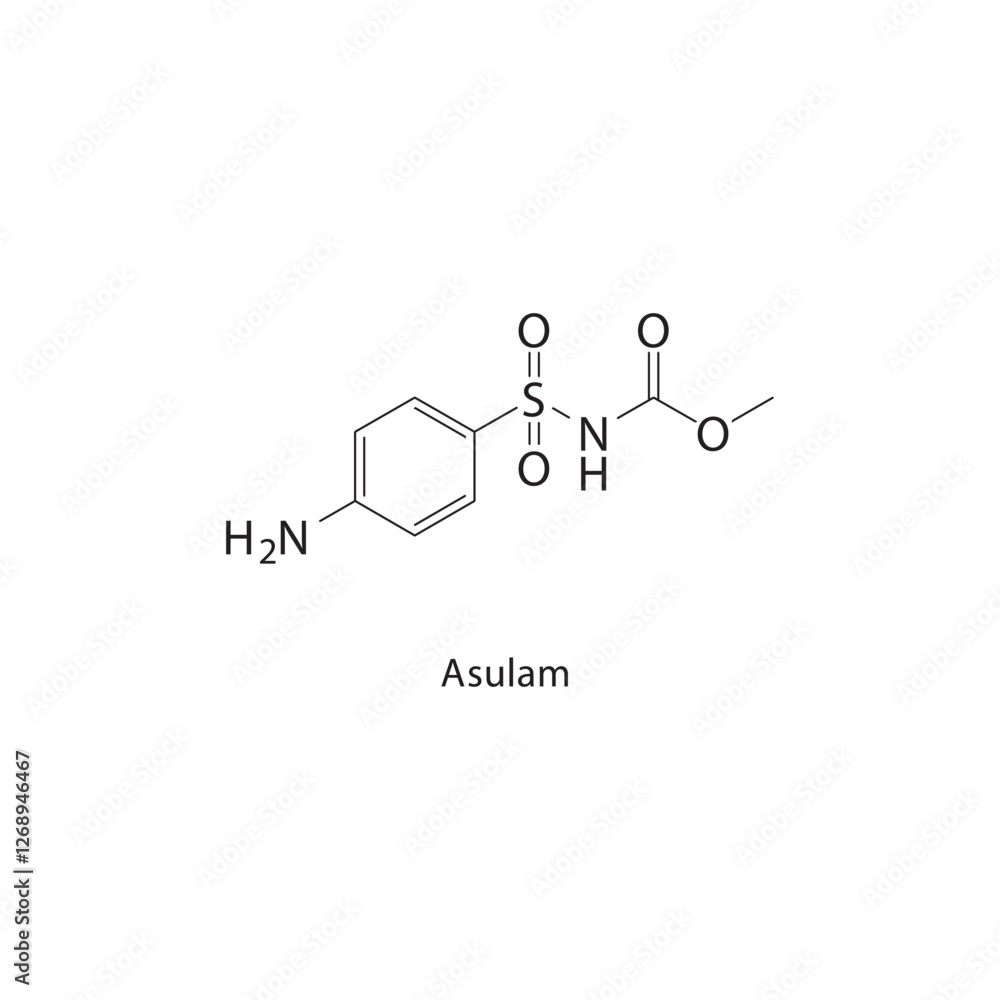 Asulam skeletal structure.Herbicide compound schematic illustration. Simple diagram, chemical formula. Asulam skeletal structure.Herbicide compound schematic illustration. Simple diagram, chemical formula.