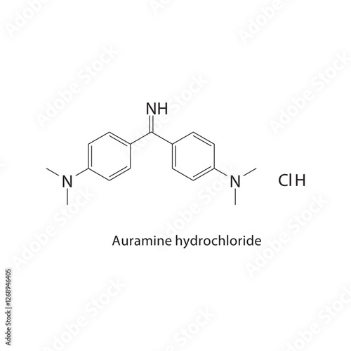 Auramine hydrochloride skeletal structure.Dye compound schematic illustration. Simple diagram, chemical formula.