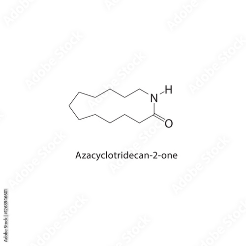 Azacyclotridecan-2-one skeletal structure.Lactam compound schematic illustration. Simple diagram, chemical formula.