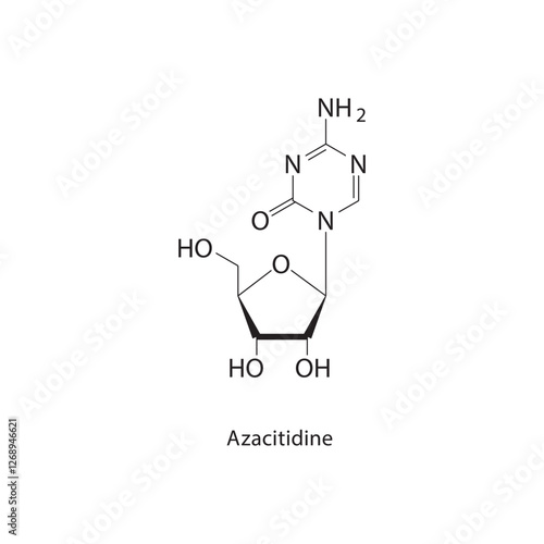 Azacitidine skeletal structure.Anticancer compound schematic illustration. Simple diagram, chemical formula. photo