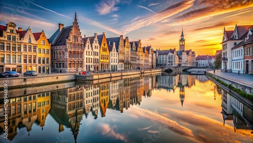 Ghent Skyline Reflection, Belgium -  Documentary Style Photograph