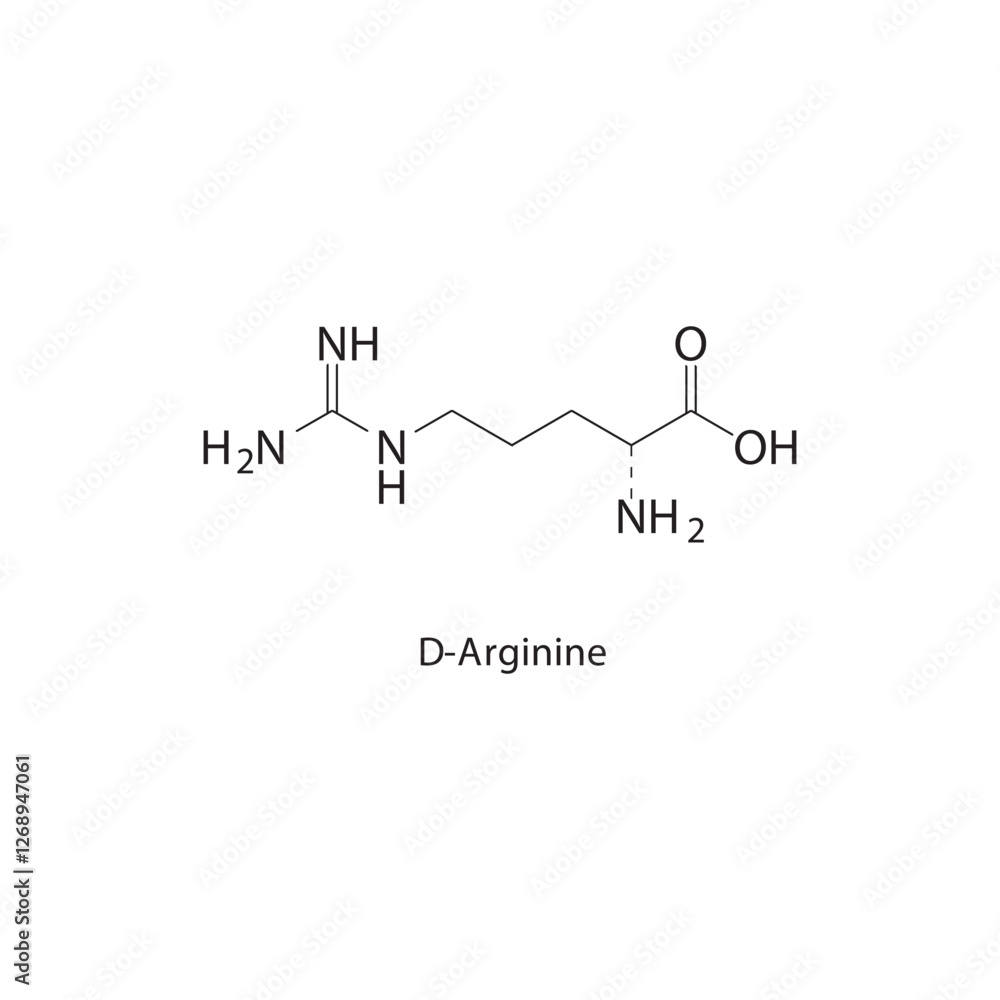 D-Arginine skeletal structure.Amino Acid compound schematic illustration. Simple diagram, chemical formula. D-Arginine skeletal structure.Amino Acid compound schematic illustration. Simple diagram, chemical formula.