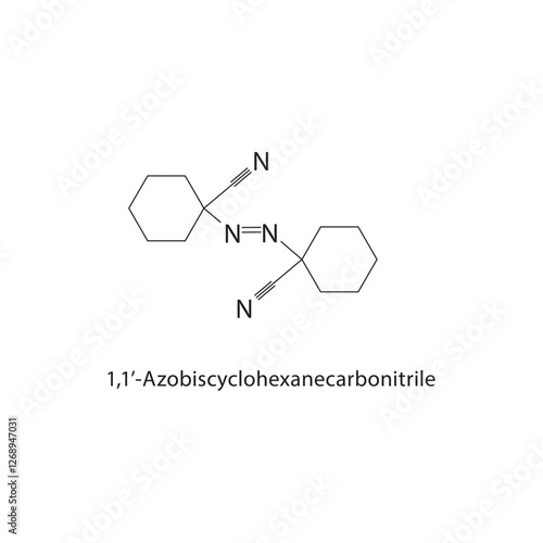 1,1’-Azobiscyclohexanecarbonitrile skeletal structure.Azo Compound compound schematic illustration. Simple diagram, chemical formula.