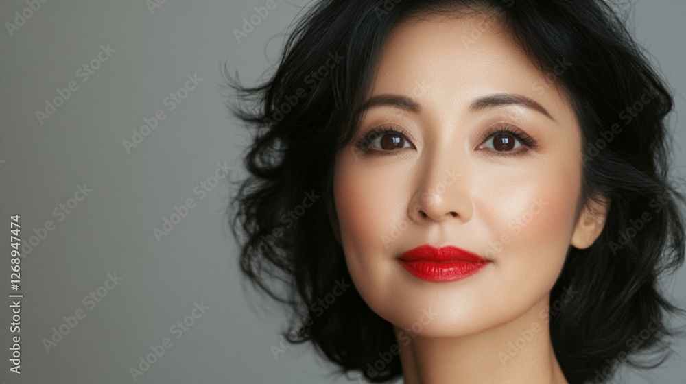 落ち着いた美しさを持つ中年のアジア女性、洗練された美容イメージ 落ち着いた美しさを持つ中年のアジア女性、洗練された美容イメージ