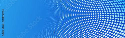 Blue dots in 3D perspective vector abstract background, multimedia internet information theme, wave stream of science technology or business blank template for ads.
