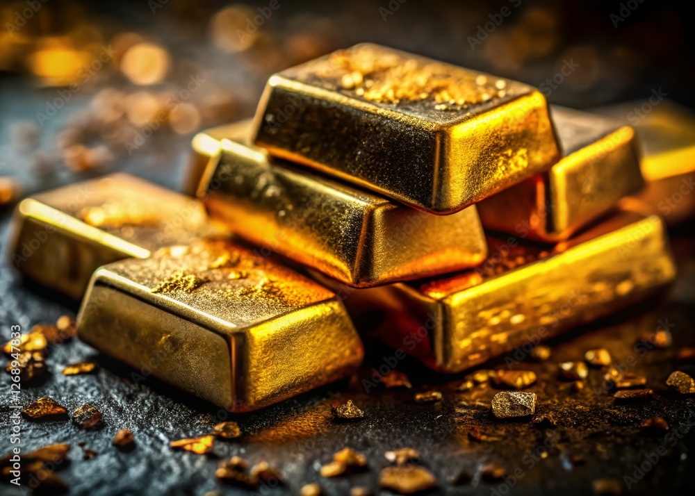 Gleaming Gold Ingots: Close-up Detail of Precious Metal Bars