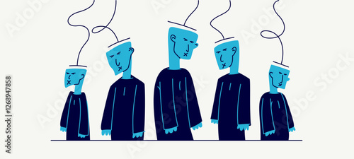 Social zombies vector concept, matrix and mind control, psychological dictatorship and totalitarian society and state, tyranny and restrictions, killing individuality.