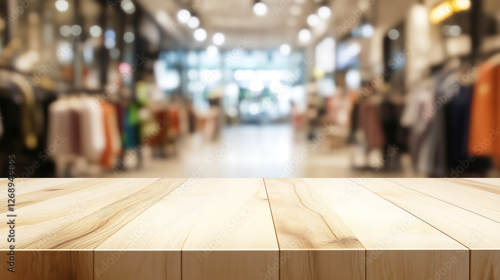 Empty Wooden Table with Blurred Fashion Store Background – Perfect for Product Display, Retail Marketing, E-Commerce, and Online Shopping Promotions Empty Wooden Table with Blurred Fashion Store Background – Perfect for Product Display, Retail Marketing, E-Commerce, and Online Shopping Promotions
