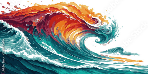 Abstract rainbow watercolor splash with ocean gradient effect spray paint style isolated on white background.