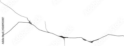 Cracked wall. Damage surface crack and fissure in ground, concrete, crevices from disaster silhouette breaks on land surface from earthquake isolated on white background. Broken ground	
