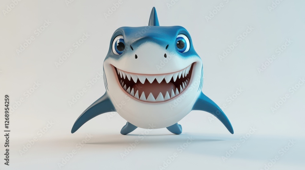 Naklejka premium Cute Cartoon Shark Character with Big Smile and Friendly Expression