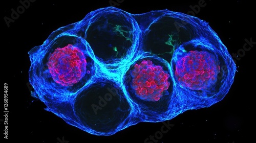 A molecular visualization of cytokine release by CAR T-cells attacking tumor cells. photo