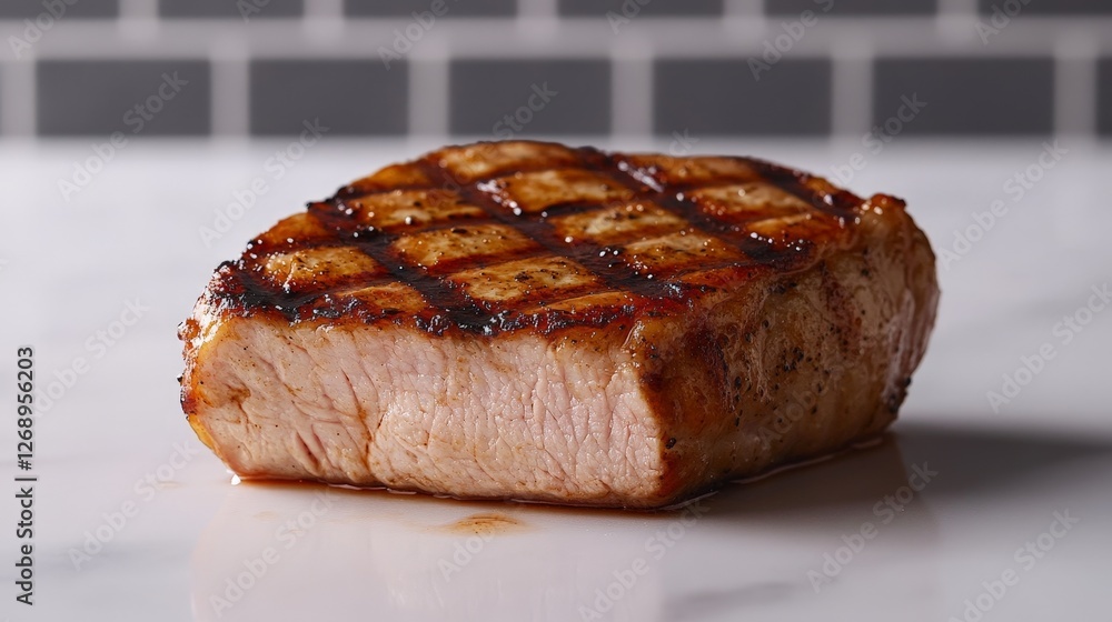 A perfectly grilled steak with crosshatch marks, showcasing its juicy texture. A perfectly grilled steak with crosshatch marks, showcasing its juicy texture.