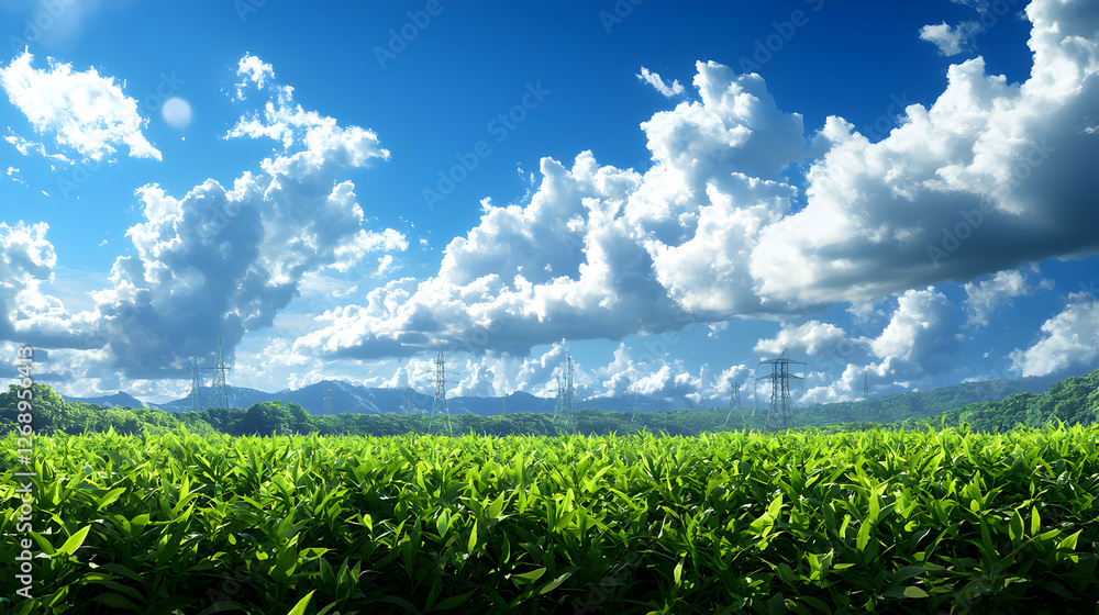 Lush Green Field Under a Blue Sky with Puffy White Clouds on a Sunny Day Lush Green Field Under a Blue Sky with Puffy White Clouds on a Sunny Day