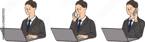 ノートパソコンで仕事をする30～40代男性ビジネスマン3 businessman