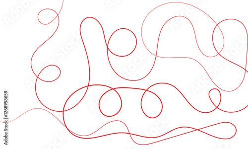 Thread line seamless pattern. Curvy intersections of ropes in organic smooth print. Abstract squiggly modern background with continuous lines. Vector Illustration .