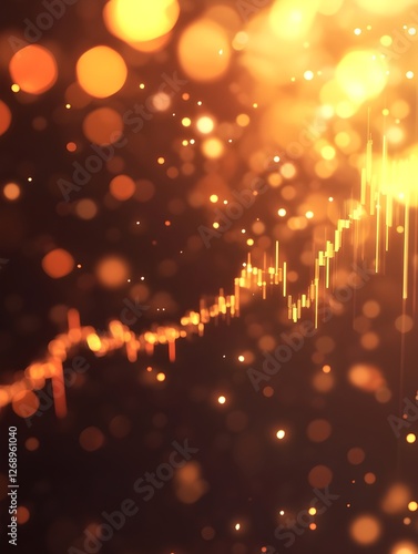 a glowing, abstract background with bokeh light effects and a line graph-like pattern in the center, suggesting data visualization or financial trends.