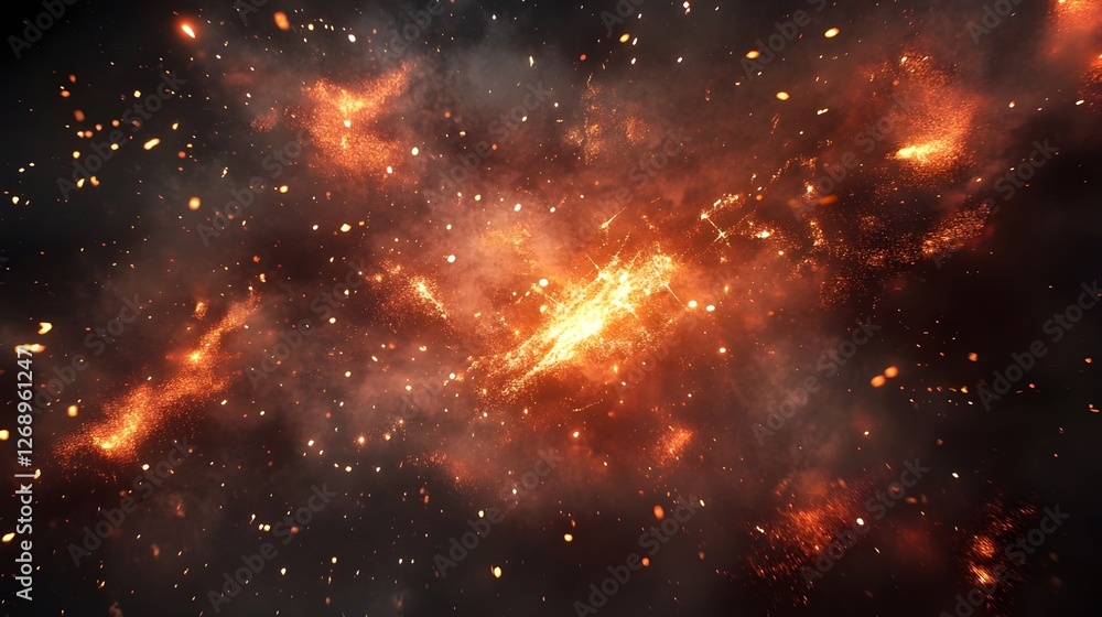 Fototapeta premium a vibrant, fiery nebula with bright orange and red hues, surrounded by numerous stars scattered across a dark space background.