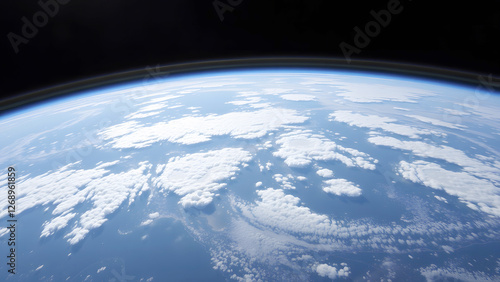 Spectacular view of Earth from space with clouds and curvature, perfect for science, space exploration, and environmental-themed design projects photo